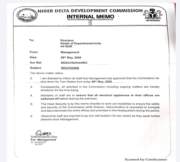 NDDC headquarters in Port Harcourt shuts down over COVID-19 scare
