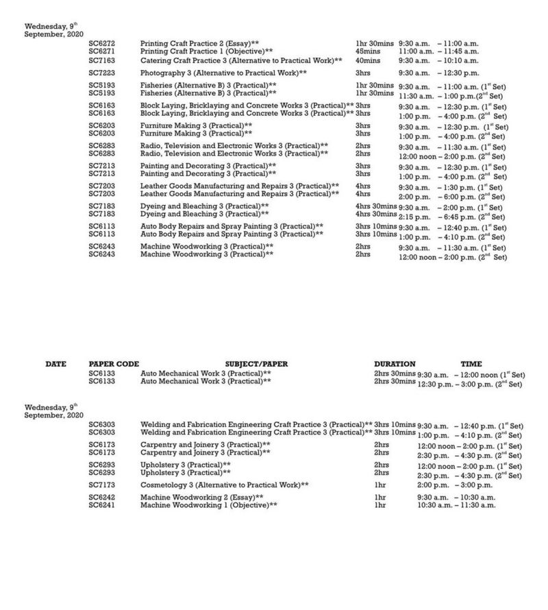 2020 WAEC timetable