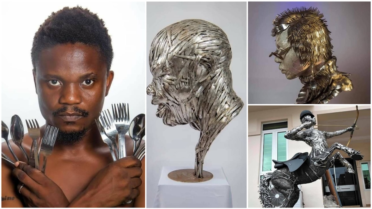 Nigerian man Abinoro Collins uses spoons to craft beautful artworks, goes viral