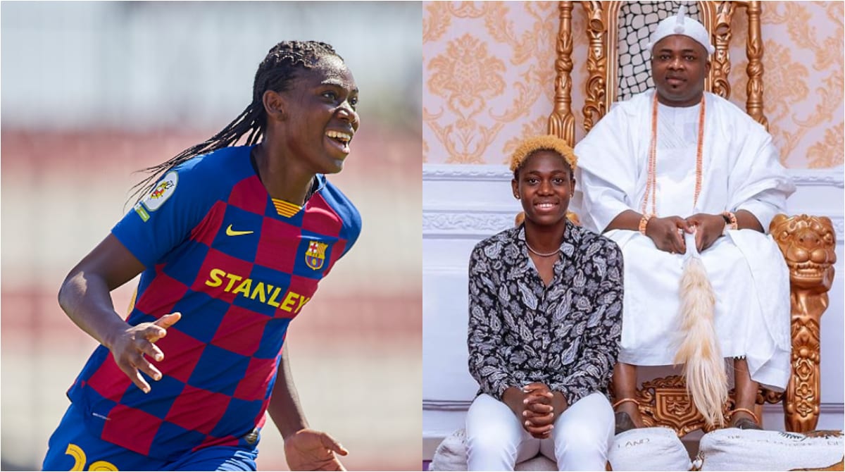 Asisat Oshoala visits Oba Elegushi in Lagos for royal blessings